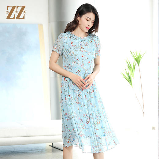佐尔美夏季新款乔其印花桑蚕丝连衣裙E12LS46 商品图0