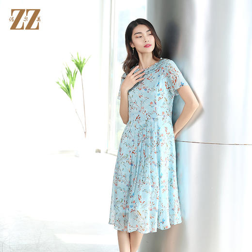 佐尔美夏季新款乔其印花桑蚕丝连衣裙E12LS46 商品图3