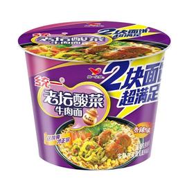 统一 老坛酸菜牛肉面(2块面饼) 160g/桶