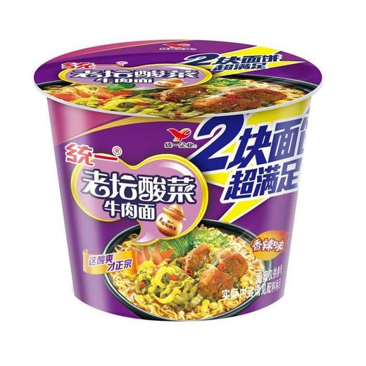 统一 老坛酸菜牛肉面(2块面饼) 160g/桶 商品图0