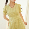 紫涵2021年夏装新款V领纽扣收腰短袖连衣裙纯色裙子Z1Z04AS294 商品缩略图1