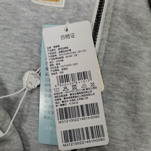 商场同款棉果果春秋季男童双纱磨毛大毛圈连帽运动外套M312100221461 商品图8