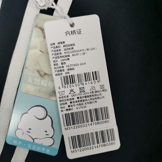 商场同款棉果果春秋季男童大毛圈运动长裤M312200221470 商品图6