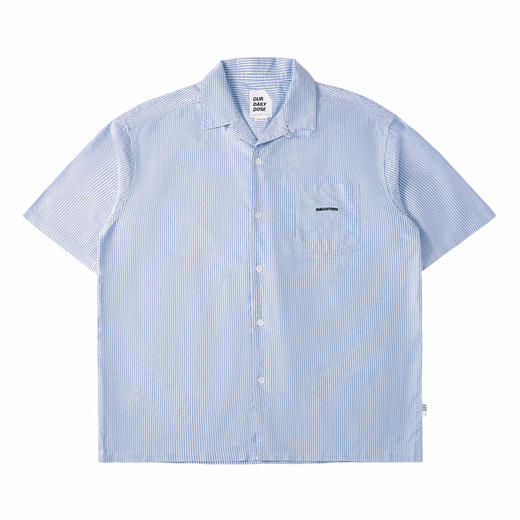 OURDAILYDOSE 原创日系潮牌古巴领 宽松水洗条纹口袋刺绣短袖衬衫 商品图4