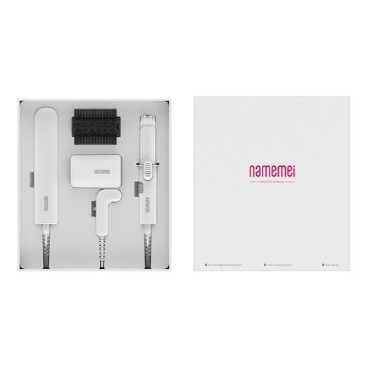 娜么美直发梳吹风机卷发棒套装白色GF-01礼盒三件套送女友负离子护发迷你吹风直发梳卷发棒家用 商品图0