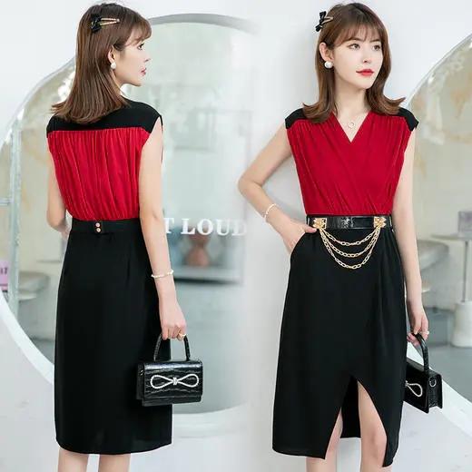 HRFS-WJ53189新款潮流时尚简约大方气质收腰配腰带性感连衣裙 商品图2