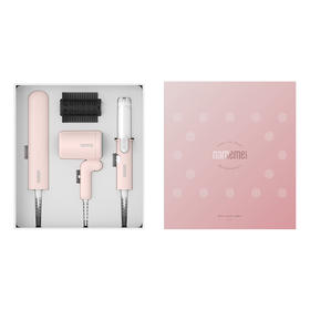 娜么美直发梳吹风机卷发棒套装粉色GF-02礼盒三件套送女友负离子护发迷你家用