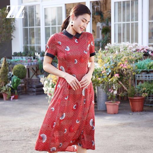 佐尔美夏季新款真丝双乔桑蚕丝连衣裙E12LS27 商品图0