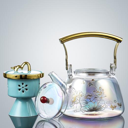 一品青莲贝彩烧蒸汽煮茶器提梁壶家用玻璃煮茶壶烧茶炉耐热烧水壶礼盒装 热茶壶 水壶 商品图1