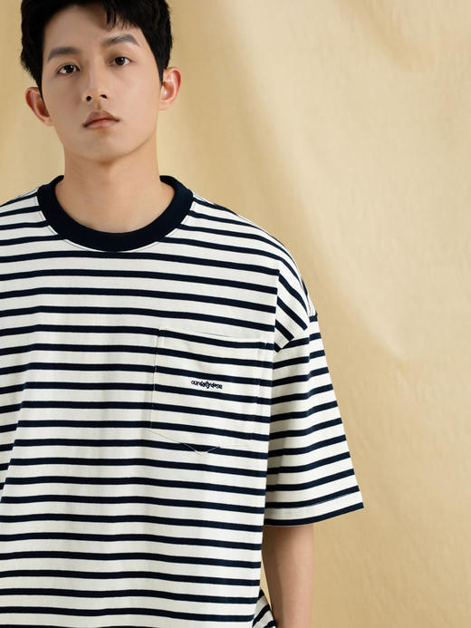 OURDAILYDOSE 21SS 原创潮牌宽松cityboy蓝色条纹刺绣口袋短袖T恤 商品图2