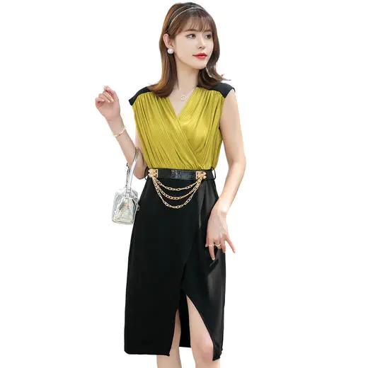 HRFS-WJ53189新款潮流时尚简约大方气质收腰配腰带性感连衣裙 商品图3