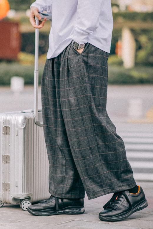 OURDAILYDOSE 19AW 原创设计日系复古百搭宽松格子阔腿裤 休闲裤 商品图0