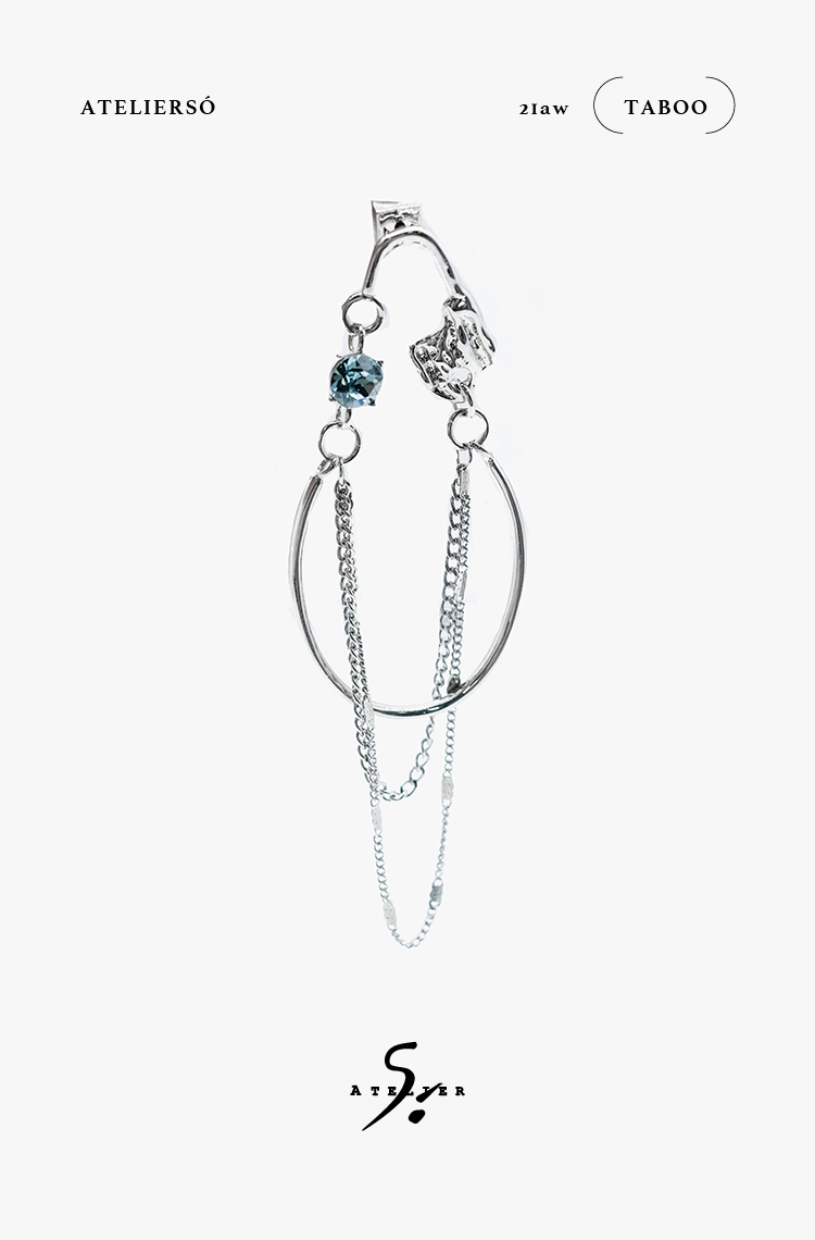 21AW TABOO｜愚人船  别针系列 - 雾蓝水晶流苏耳环