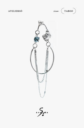 21AW TABOO｜愚人船  别针系列 - 雾蓝水晶流苏耳环