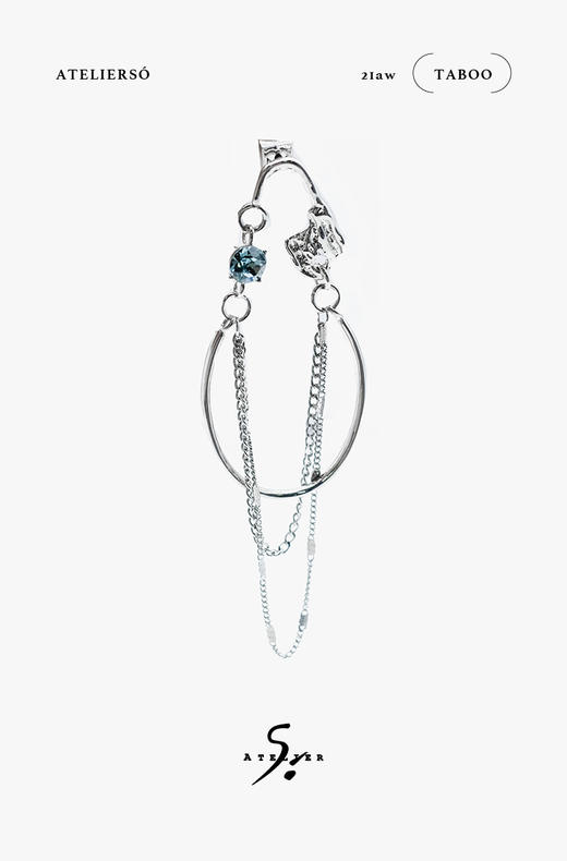 21AW TABOO｜愚人船  别针系列 - 雾蓝水晶流苏耳环 商品图0