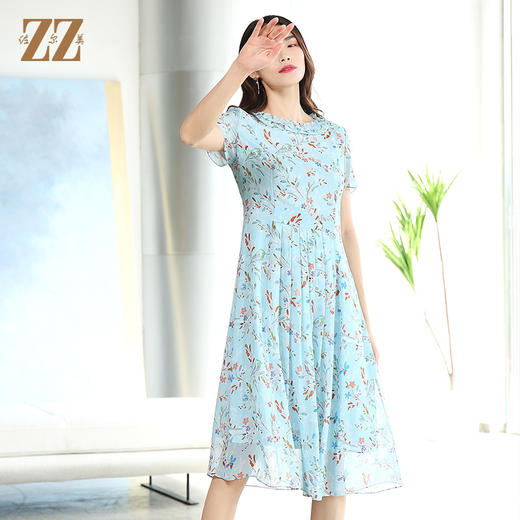 佐尔美夏季新款乔其印花桑蚕丝连衣裙E12LS46 商品图1