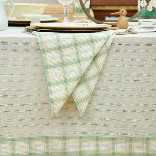 森系格纹饰边桌布田园日式长方形防水桌布 商品图1