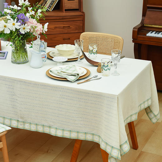 森系格纹饰边桌布田园日式长方形防水桌布 商品图3