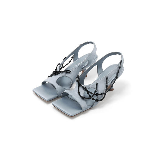（秒杀商品不退不换，不支持7天无理由）CHIN CHIN  真丝珠链镂空方头细跟凉鞋 商品图1