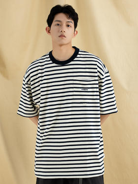 OURDAILYDOSE 21SS 原创潮牌宽松cityboy蓝色条纹刺绣口袋短袖T恤