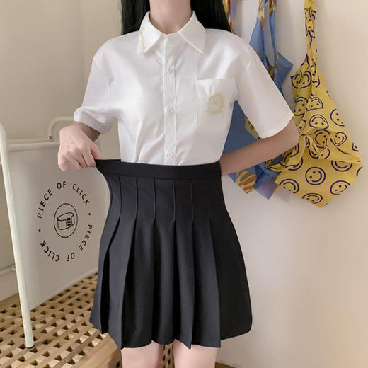 【服饰鞋包】jk制服半身裙黑色弹力纯色百褶裙高腰弹力a字裙学院风 商品图0