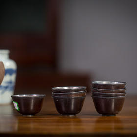 清代  银内胆紫檀杯成套（八只）（安徽省文物总店）