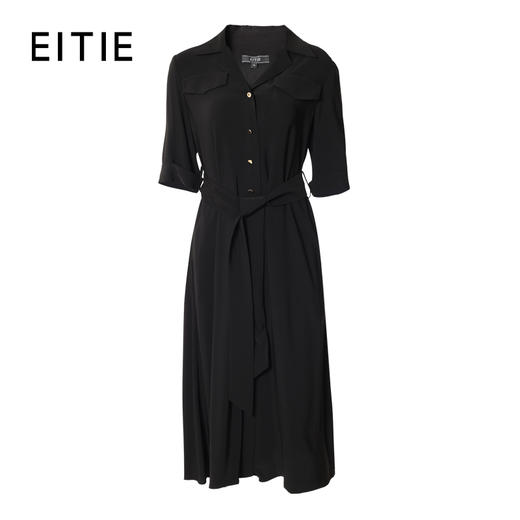 EITIE爱特爱夏季新款V领系带高腰显瘦气质连衣裙长款薄6607365 商品图0