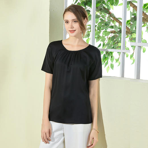 丁摩 真丝上衣T恤重磅桑蚕丝短袖小衫洋气Q121136 商品图1