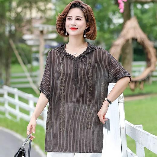 MQ-YBD-F388新款夏装中年妈妈韩版时尚宽松连帽棉上衣 商品图1