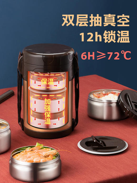 【日本泰福高 保温饭盒】 304不锈钢多层保温饭盒女超长保温桶12小时成人便当盒 商品图1