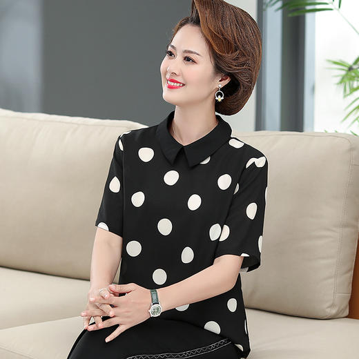 倾城 21803 洋气大码波点衬衫短袖T恤 商品图1