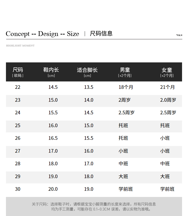 儿童鞋标准尺码对照表图片