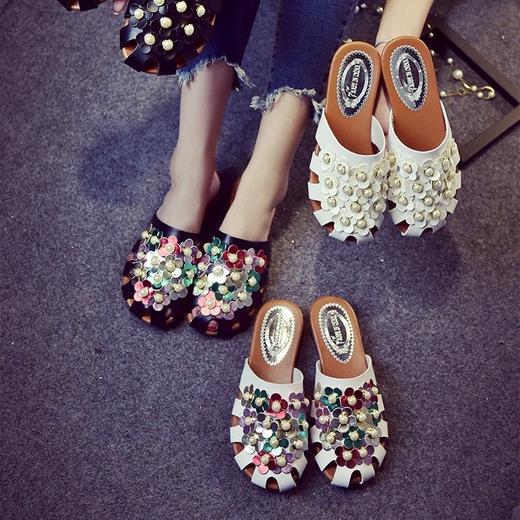 YQ-2143 夏季珍珠镂空包头平底凉拖时尚气质罗马凉拖鞋外穿平底 商品图2