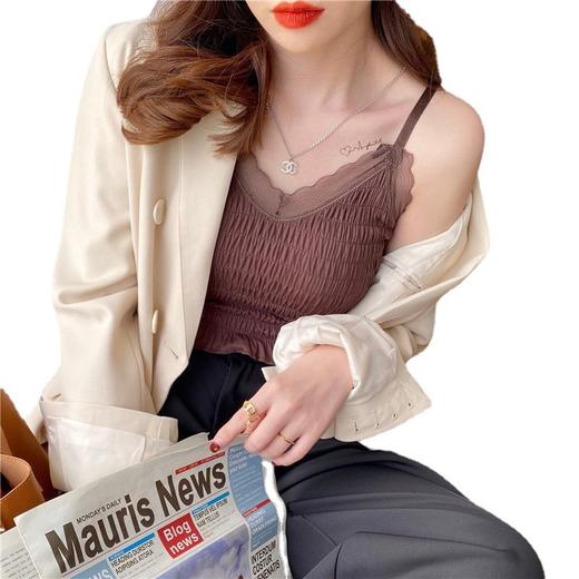 【第二件0元】黛唯梵新款性感蕾丝文胸褶皱吊带外穿打底衫背心可调节无钢圈美背内衣裹胸内衣女 商品图4