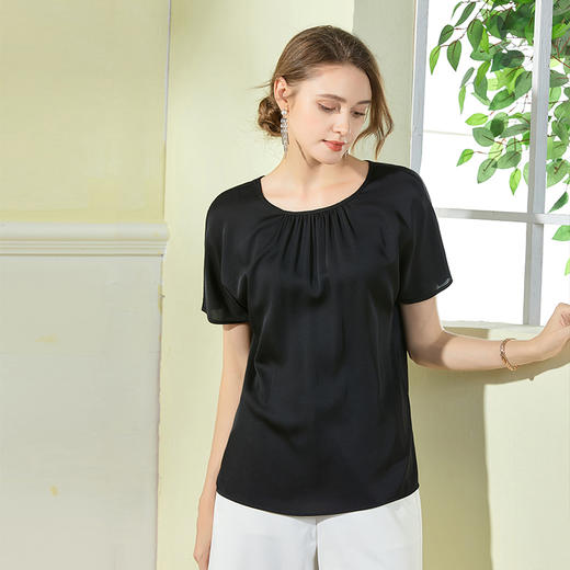 丁摩 真丝上衣T恤重磅桑蚕丝短袖小衫洋气Q121136 商品图8