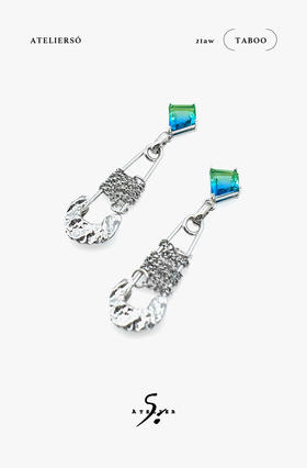 21AW TABOO｜愚人船  别针系列 - 松石蓝水晶成对耳环套组