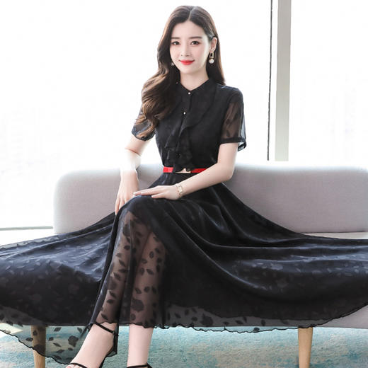 修身气质短袖雪纺大摆连衣裙 XYX2665 商品图3