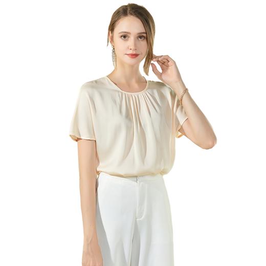 丁摩 真丝上衣T恤重磅桑蚕丝短袖小衫洋气Q121136 商品图5