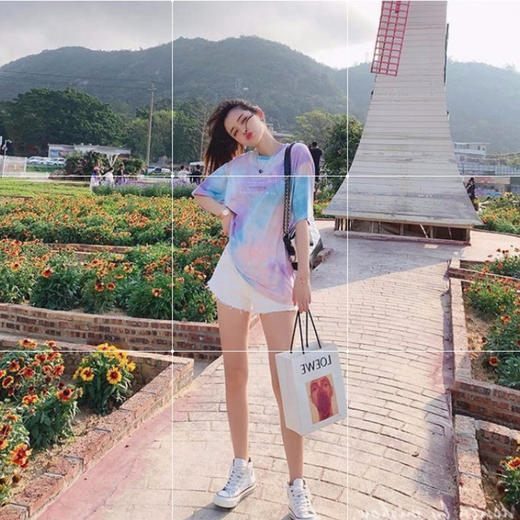 扎染渐变色宽松短袖T恤女夏新款休闲女士打底衫学生大码上衣女装七夕情人节 商品图2