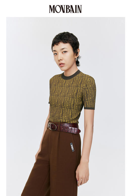 GXG女装 2021年满身提花LOGO针织短袖 #MC244001E 商品图5