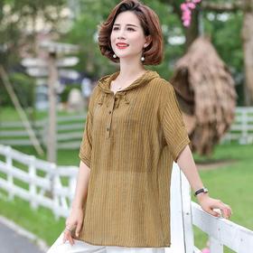 MQ-YBD-F388新款夏装中年妈妈韩版时尚宽松连帽棉上衣