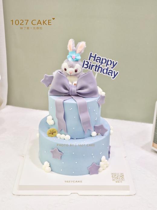 1027CAKE|  星黛露 蓝灰色系 双层 翻糖蝴蝶结装饰 商品图1