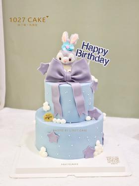 1027CAKE|  星黛露 蓝灰色系 双层 翻糖蝴蝶结装饰