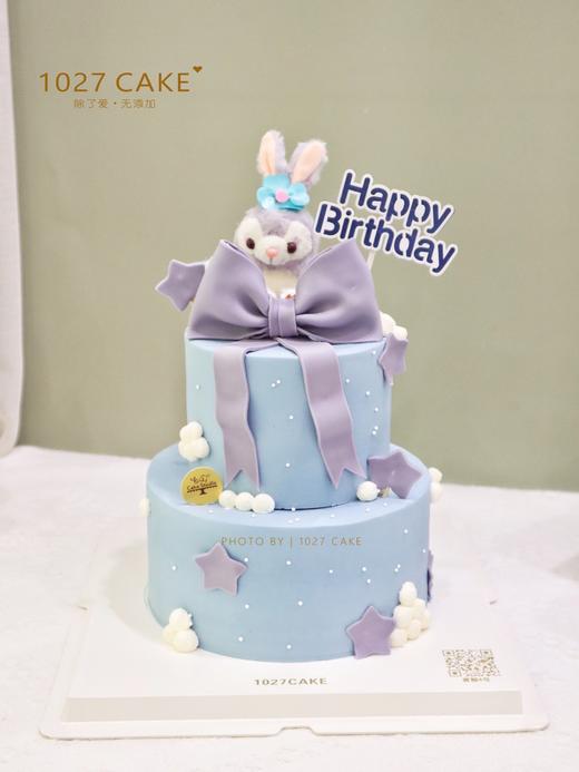1027CAKE|  星黛露 蓝灰色系 双层 翻糖蝴蝶结装饰 商品图0