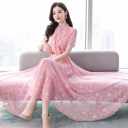 修身气质短袖雪纺大摆连衣裙 XYX2665 商品图0