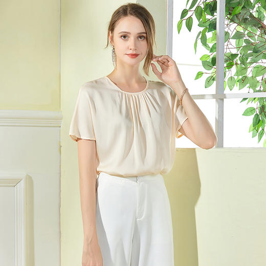 丁摩 真丝上衣T恤重磅桑蚕丝短袖小衫洋气Q121136 商品图4