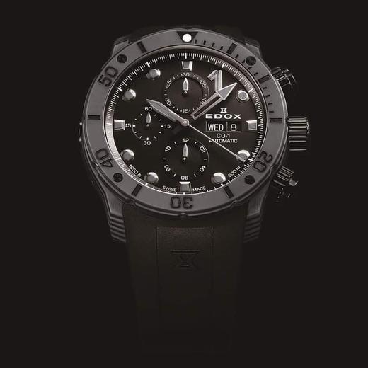 现货瑞士EDOX依度CO1碳纤维自动机械计时手表潜水夜光背透橡胶带 商品图1