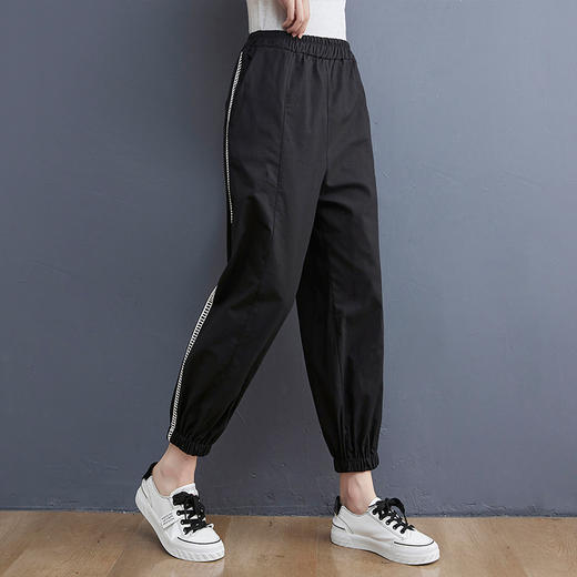 GYH  6090百搭休闲纯色拼接透气棉麻九分裤 商品图2