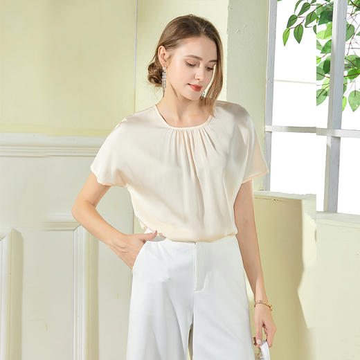 丁摩 真丝上衣T恤重磅桑蚕丝短袖小衫洋气Q121136 商品图0