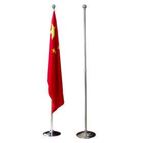 旗杆2M银色伸缩款高端不锈钢室内落地旗杆办公室会议室国旗党旗摆件摆架